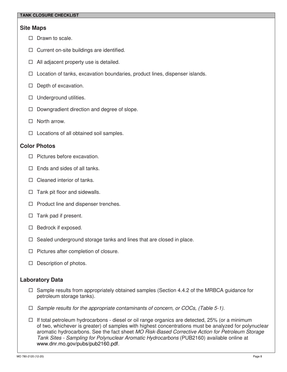 Form MO780-2120 Closure Report for Petroleum Releases at Underground Storage Tank Sites - Missouri, Page 8