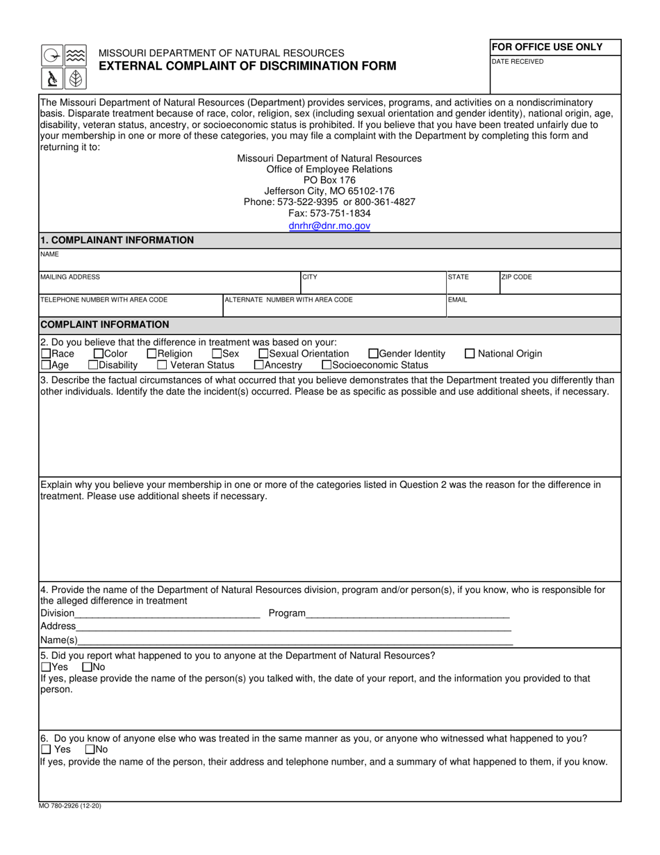 Form MO780-2926 External Complaint of Discrimination Form - Missouri, Page 1