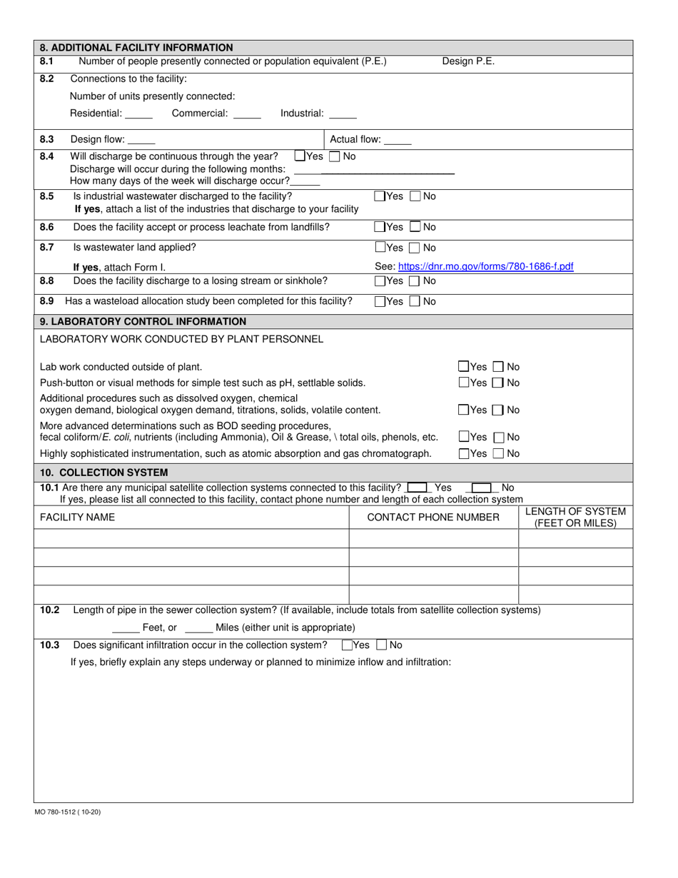 Form B (MO780-1512) Application for Operating Permit for Facilities That Receive Primarily Domestic Waste and Have a Design Flow Less Than or Equal to 100,000 Gallons Per Day - Missouri, Page 3