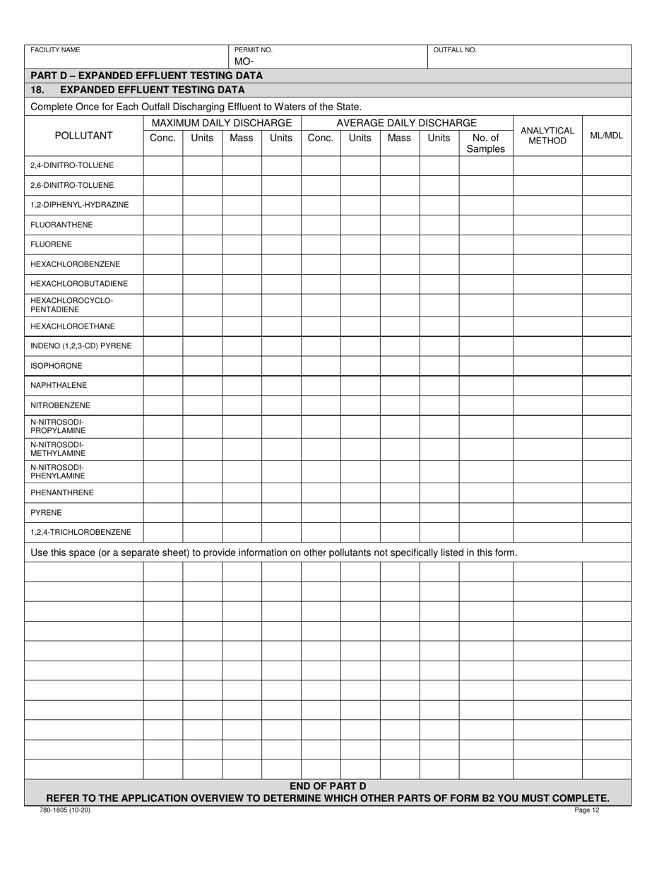 Form B2 (MO780-1805) Application for Operating Permit for Facilities That Receive Primarily Domestic Waste and Have a Design Flow More Than 100,000 Gallons Per Day - Missouri, Page 12