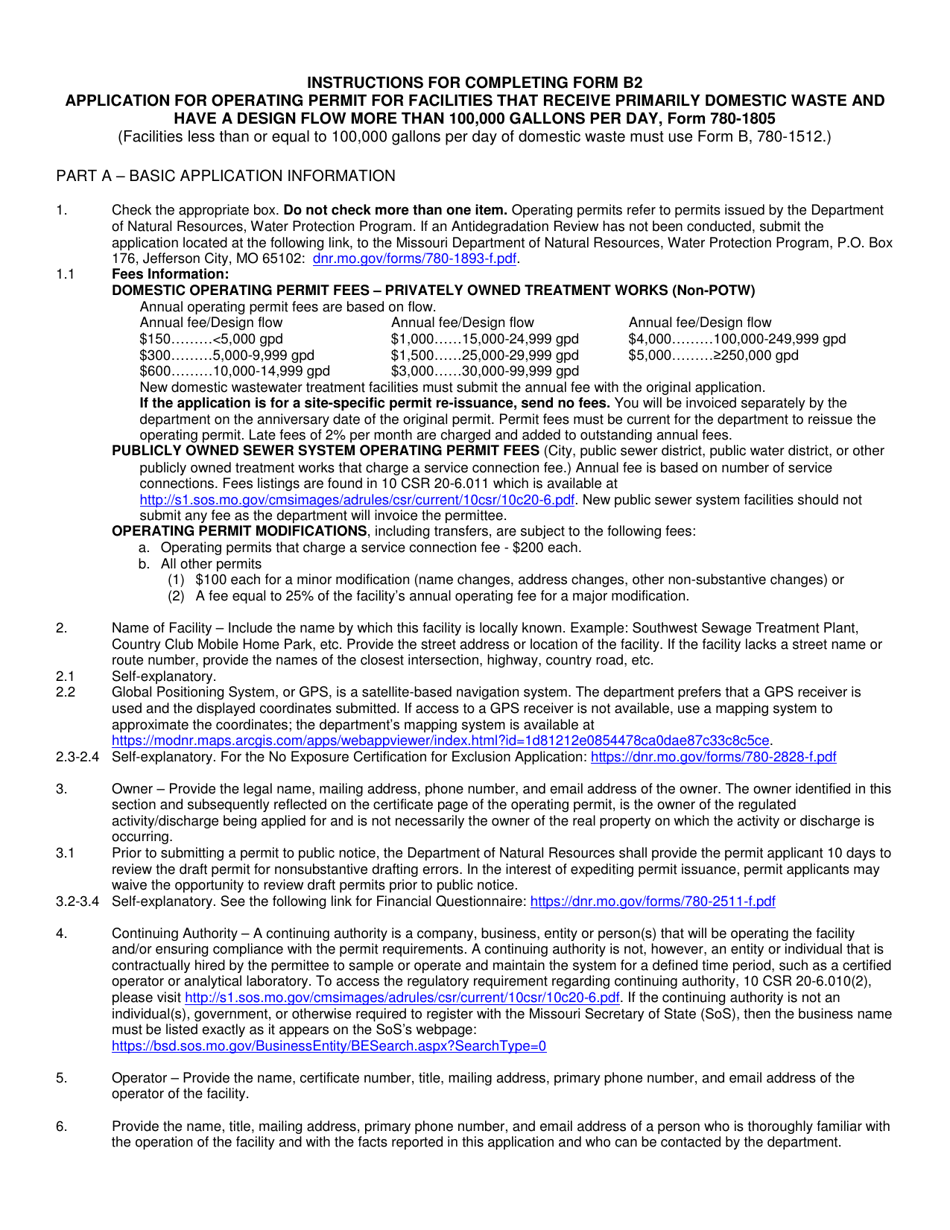 Form B2 (MO780-1805) Application for Operating Permit for Facilities That Receive Primarily Domestic Waste and Have a Design Flow More Than 100,000 Gallons Per Day - Missouri, Page 18