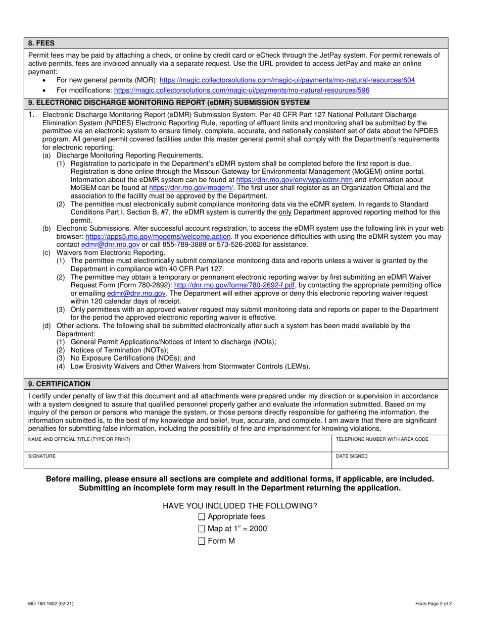 Form K (MO780-1802) Application for Individual Small Ms4 General Permit - Missouri, Page 2