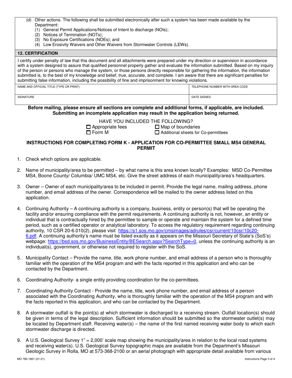 Form L (MO780-1801) Application for Co-permittee Phase 2 Small Ms4 General Permit - Missouri, Page 3