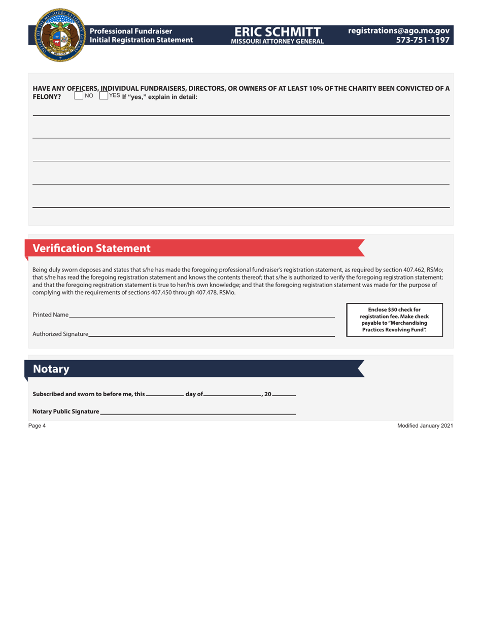 Professional Fundraiser Initial Registration Statement - Missouri, Page 4
