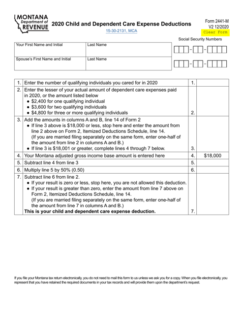 Form 2441-M Child and Dependent Care Expense Deductions - Montana, 2020