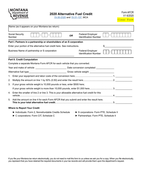 Form AFCR Alternative Fuel Credit - Montana, 2020