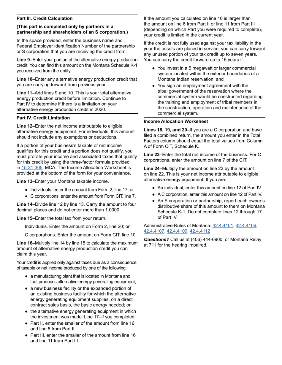 Form AEPC Alternative Energy Production Credit - Montana, Page 4