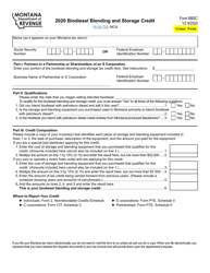 Form BBSC Biodiesel Blending and Storage Credit - Montana