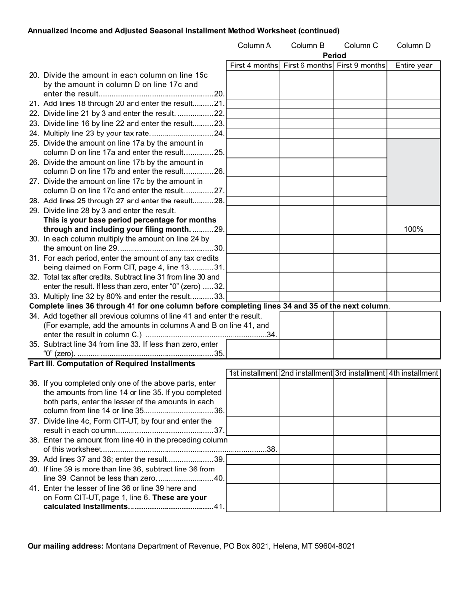 Form CIT-UT Underpayment of Estimated Tax by Corporation - Montana, Page 3