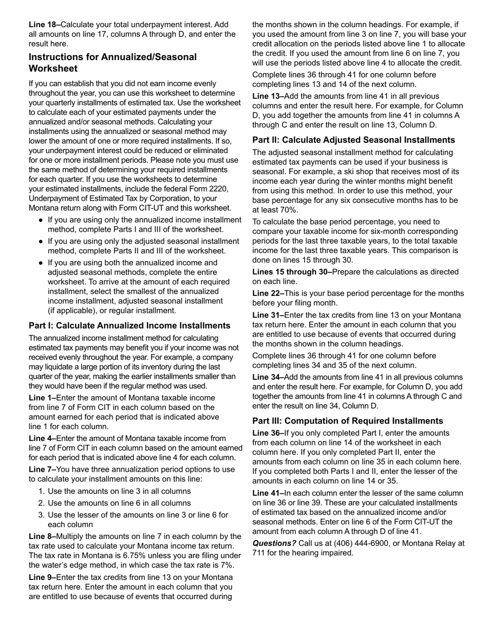 Form CIT-UT Underpayment of Estimated Tax by Corporation - Montana, Page 5