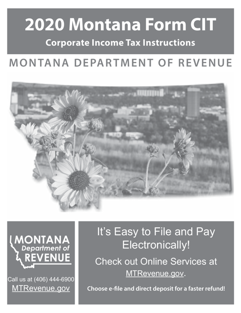 Instructions for Form CIT Montana Corporate Income Tax Return - Montana, 2020