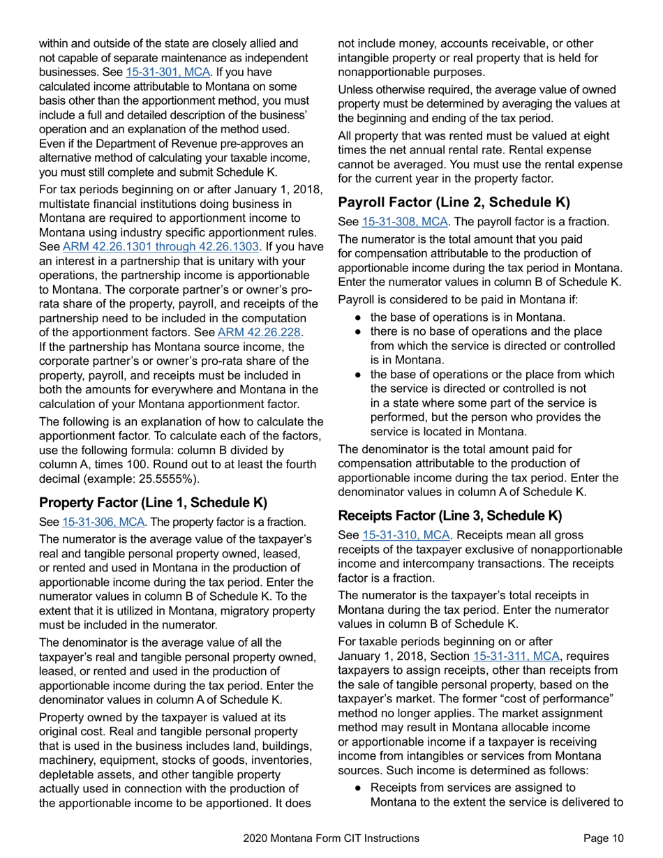 Instructions for Form CIT Montana Corporate Income Tax Return - Montana, Page 13