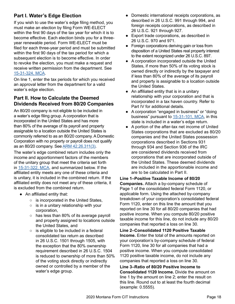 Instructions for Form CIT Montana Corporate Income Tax Return - Montana, Page 21