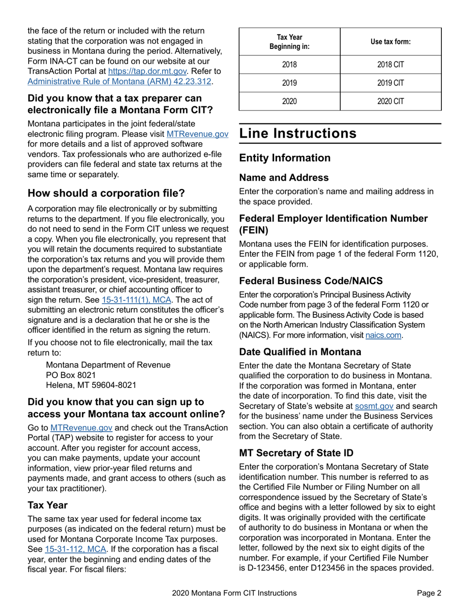 Instructions for Form CIT Montana Corporate Income Tax Return - Montana, Page 5