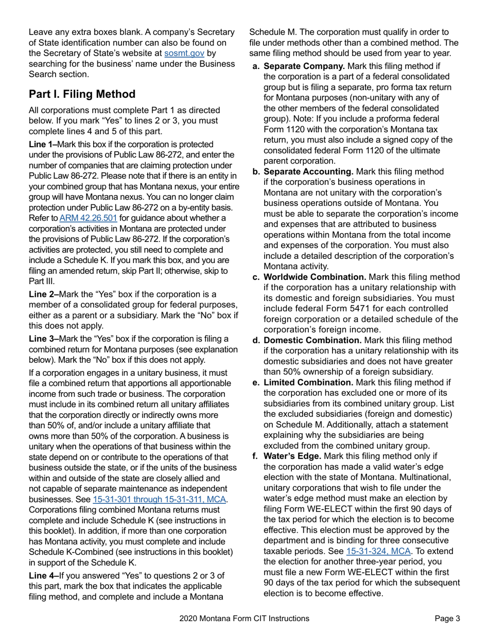 Instructions for Form CIT Montana Corporate Income Tax Return - Montana, Page 6