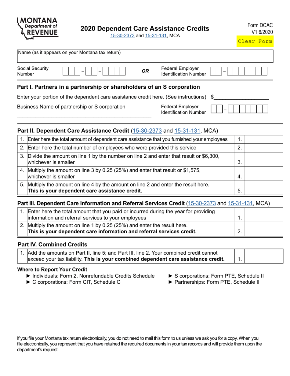 Form DCAC Download Fillable PDF or Fill Online Dependent Care ...