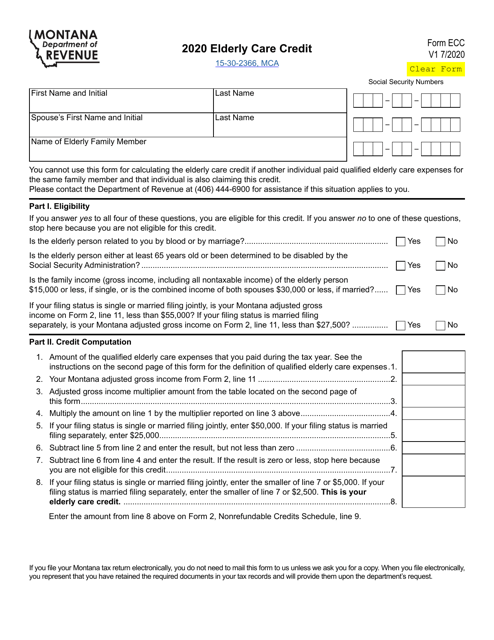 Form ECC Elderly Care Credit - Montana, 2020
