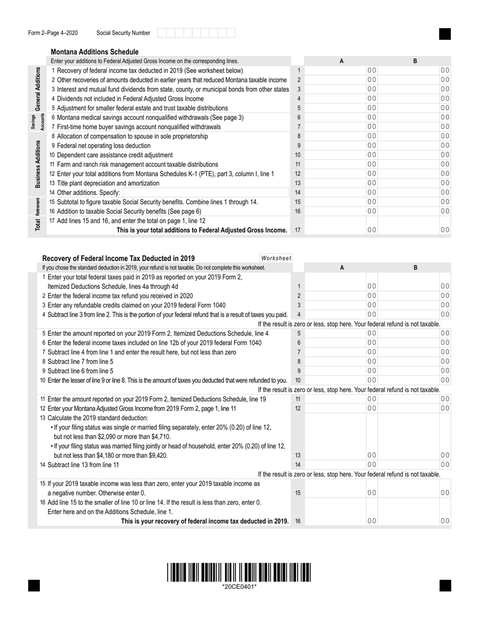 Form 2 Download Fillable PDF or Fill Online Montana Individual