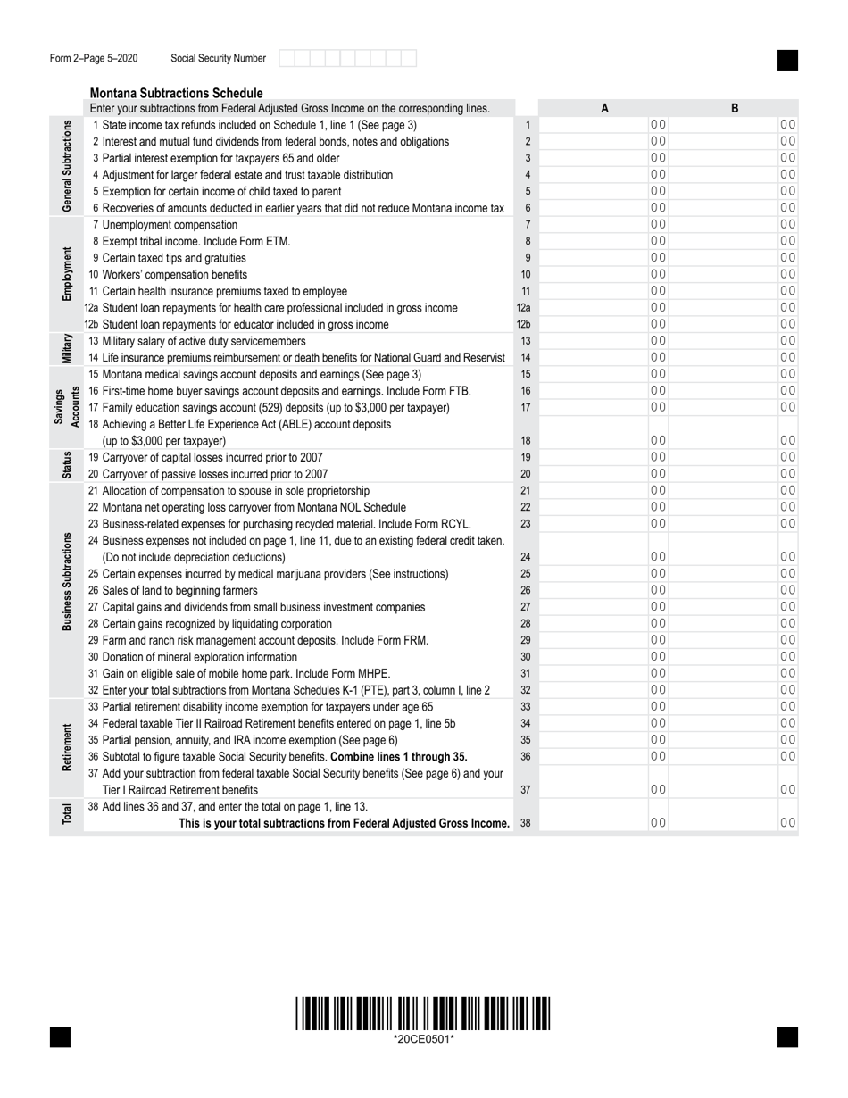 Form 2 Montana Individual Income Tax Return - Montana, Page 5