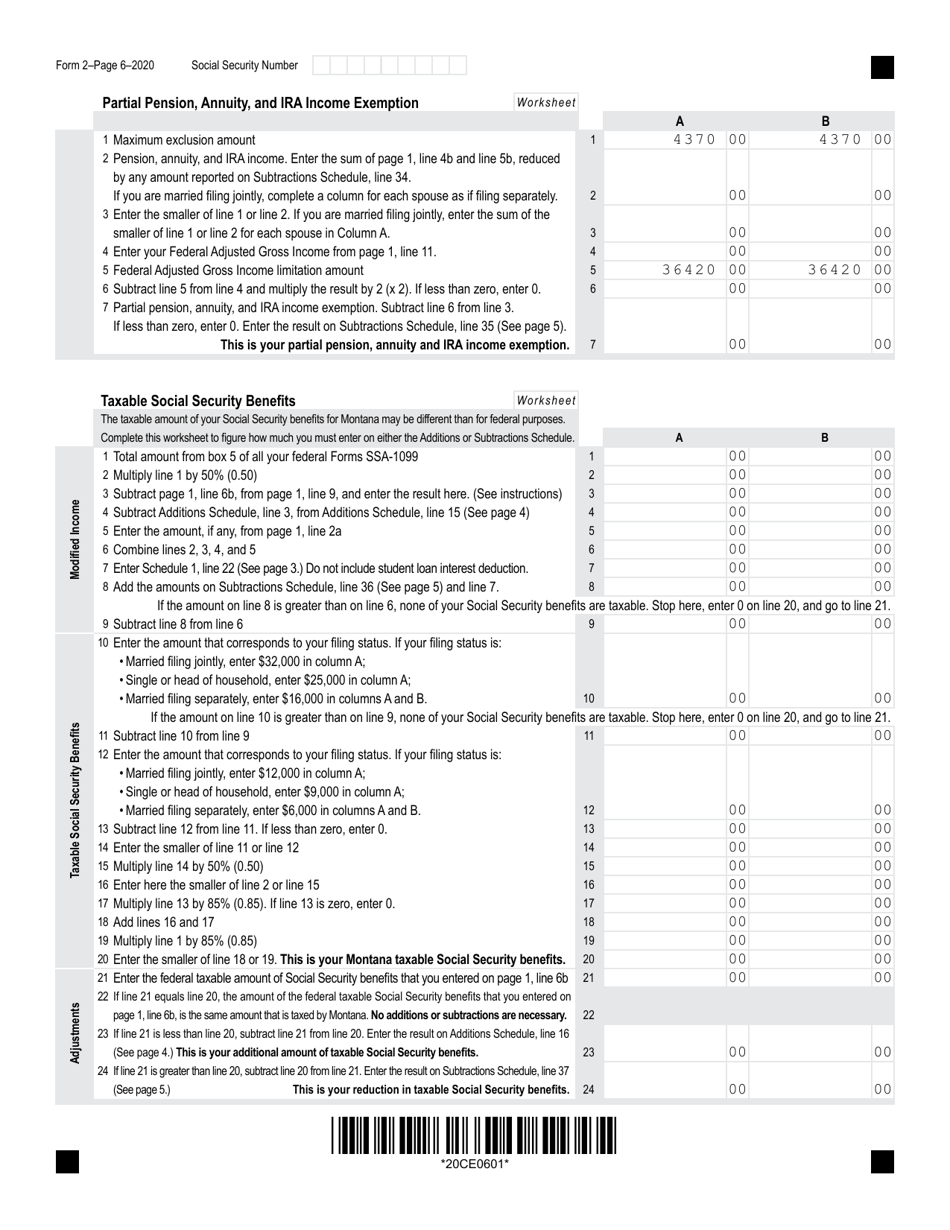 Form 2 Montana Individual Income Tax Return - Montana, Page 6