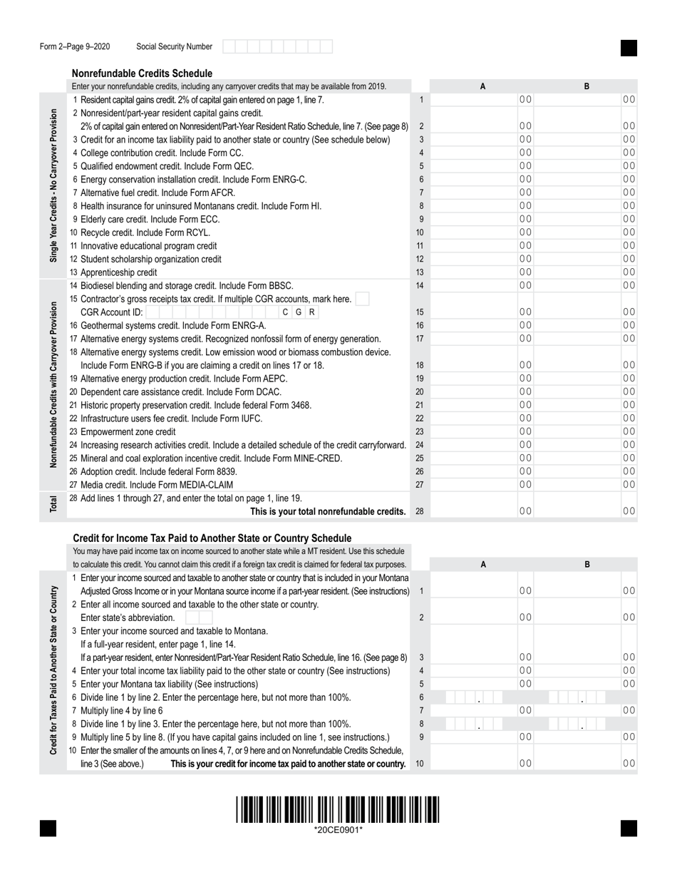 Form 2 Montana Individual Income Tax Return - Montana, Page 9