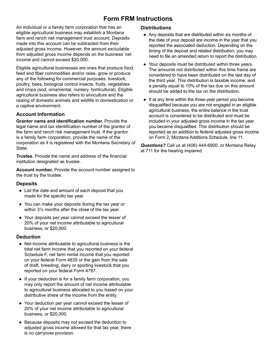 Form FRM Montana Farm and Ranch Risk Management Account - Montana, Page 2