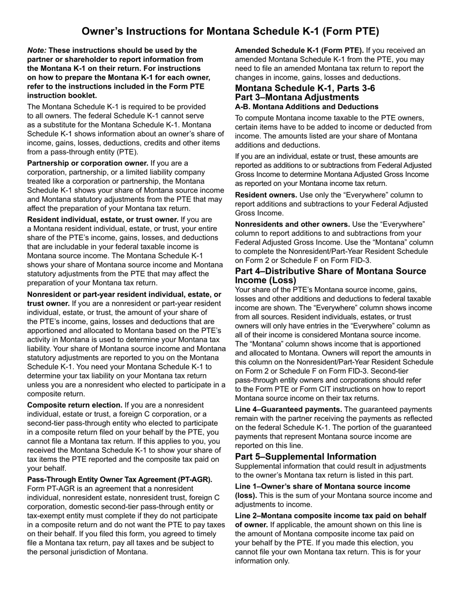 Schedule K-1 Owners Share of Income (Loss), Deductions, Credits, Etc. - Montana, Page 2