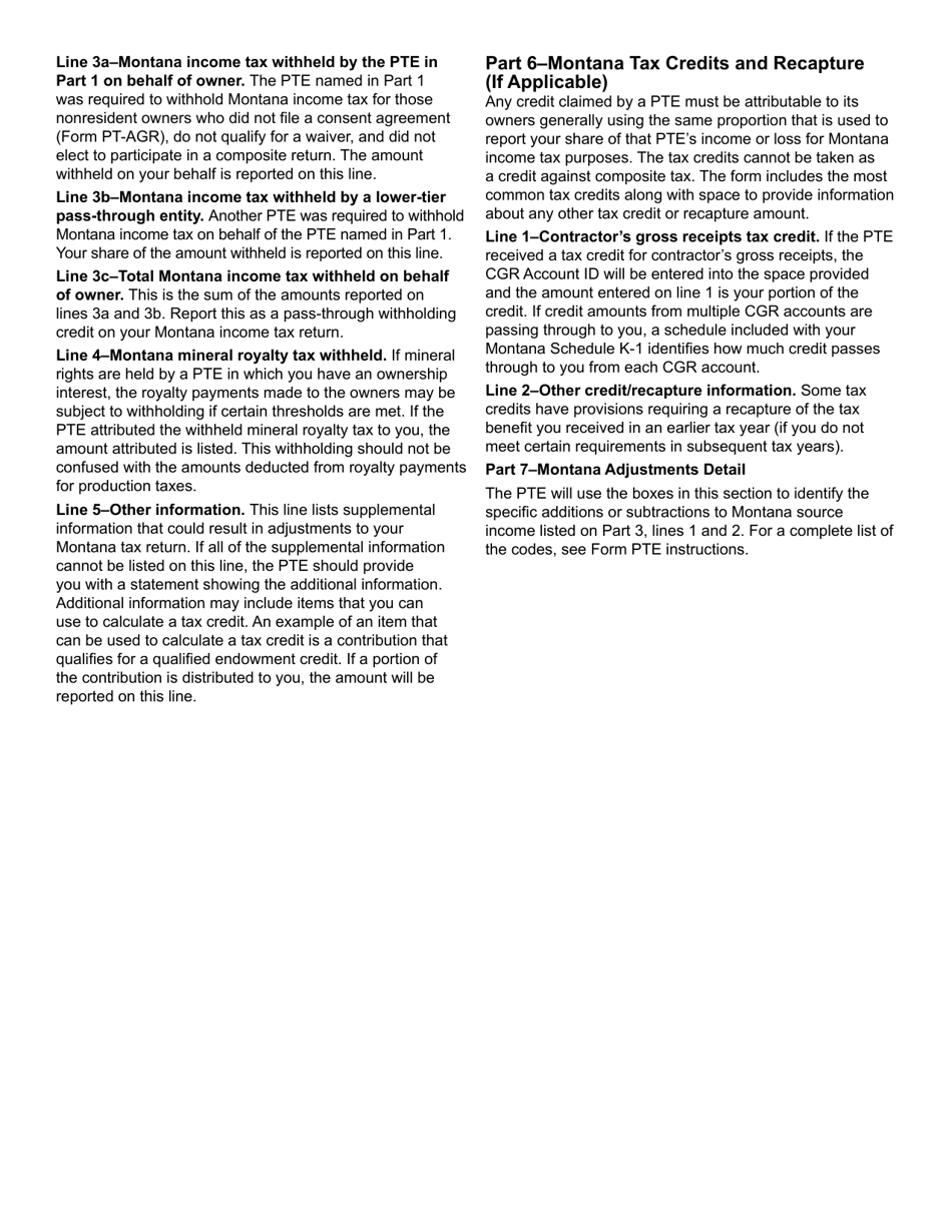Schedule K-1 Owners Share of Income (Loss), Deductions, Credits, Etc. - Montana, Page 3