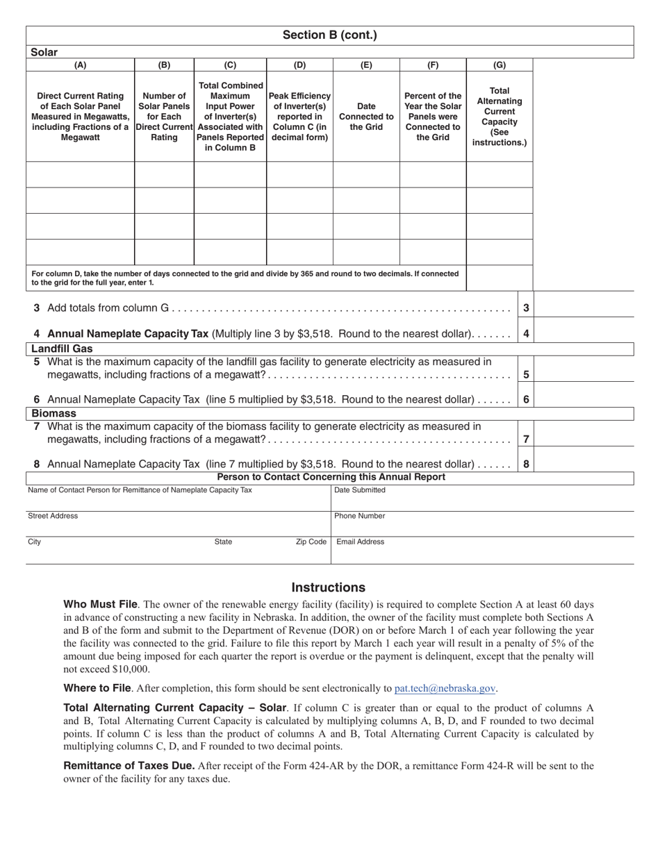 Form 424-AR Renewable Energy Generation Facility - Annual Report - Nebraska, Page 2