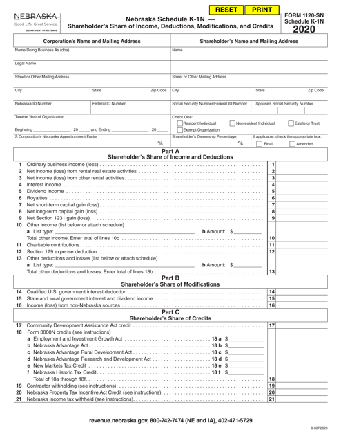 Form 1120-SN Schedule K-1N 2020 Printable Pdf