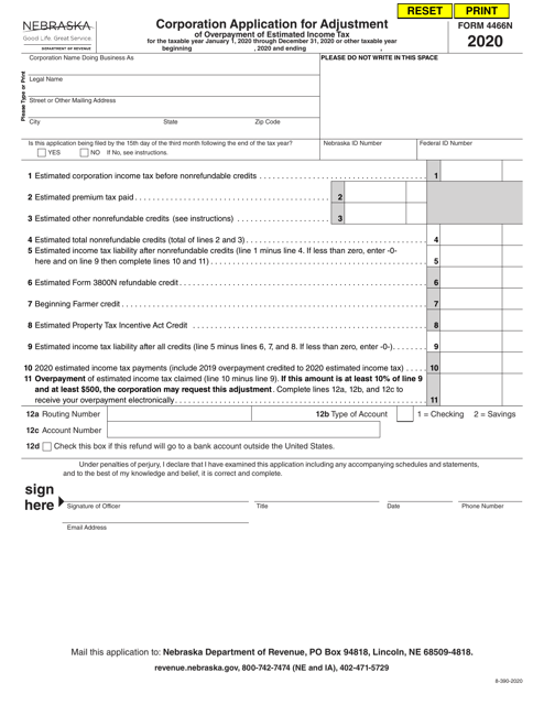 Form 4466N 2020 Printable Pdf