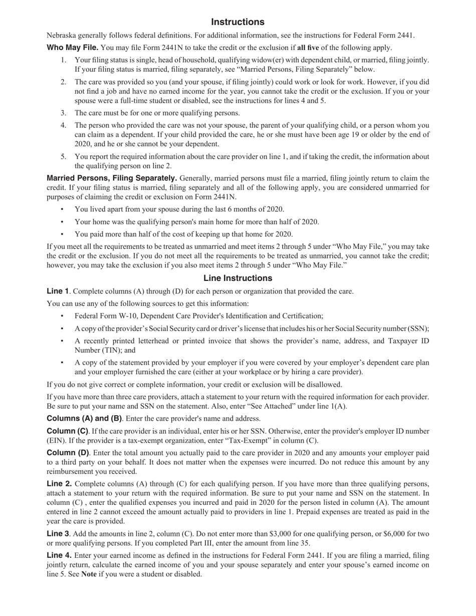Form 2441N Nebraska Child and Dependent Care Expenses - Nebraska, Page 3