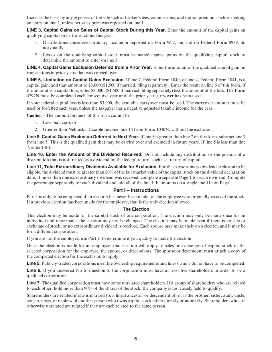 Form 4797N Special Capital Gains / Extraordinary Dividend Election and Computation - Nebraska, Page 6