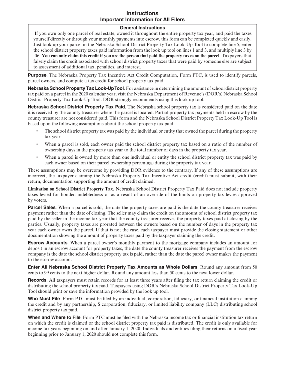 Form PTC Nebraska Property Tax Incentive Act Credit Computation - Nebraska, Page 3