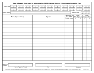Document preview: Form CRSA Signature Authorization Form - Records (Agency Use Only) - Nevada