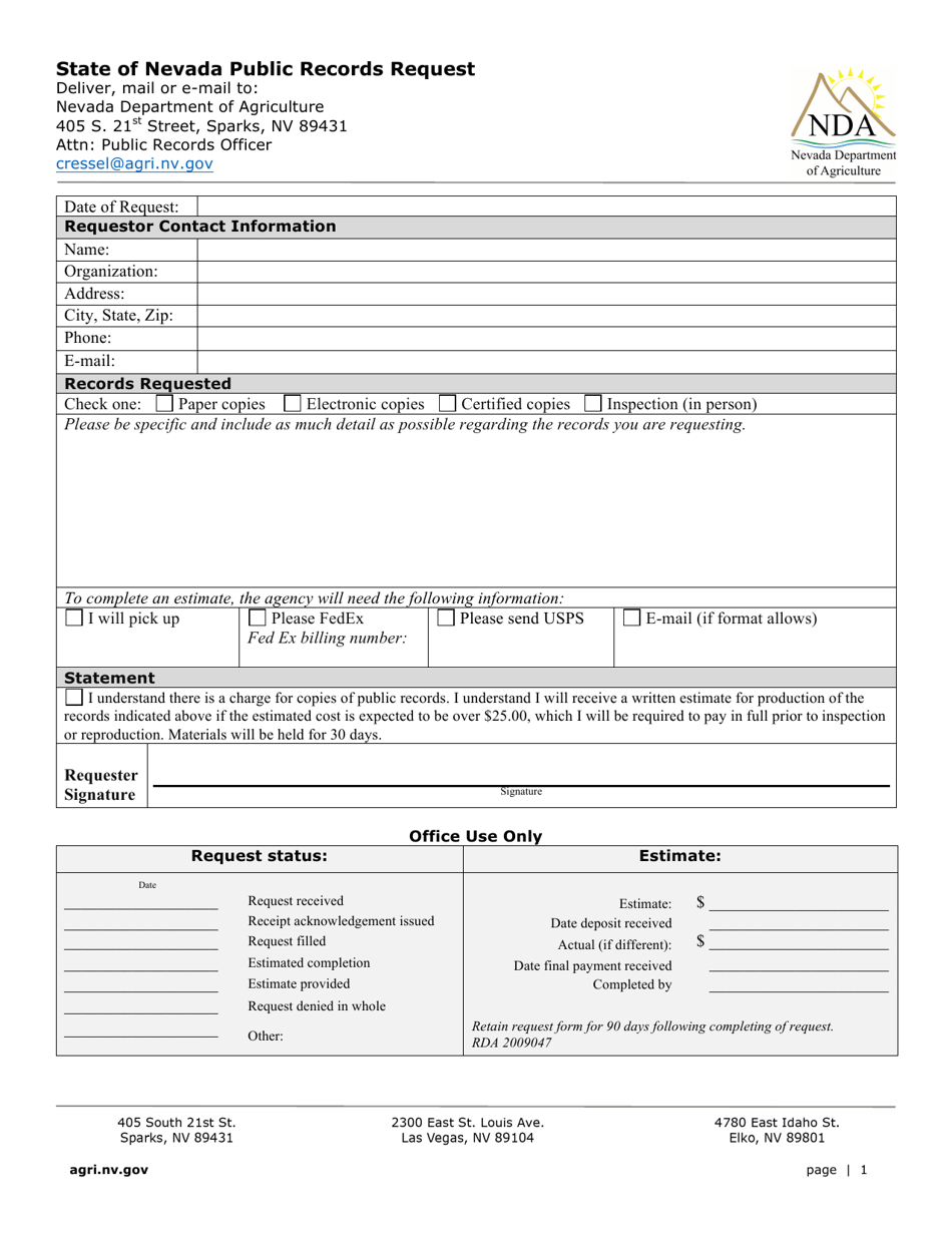 State of Nevada Public Records Request - Nevada, Page 1