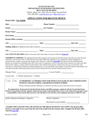Document preview: Form 510 Application for Branch Office - Nevada