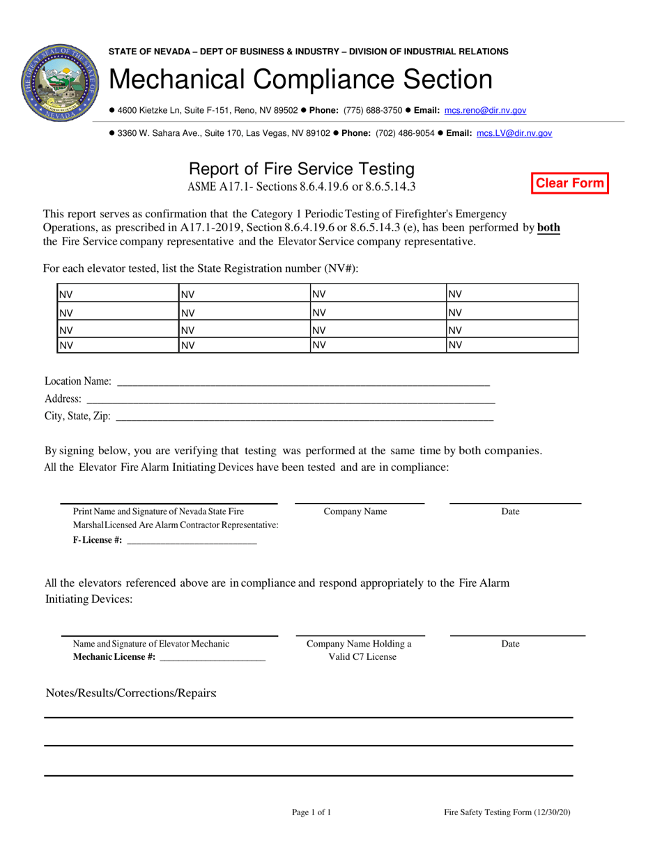 Report of Fire Service Testing - Nevada, Page 1