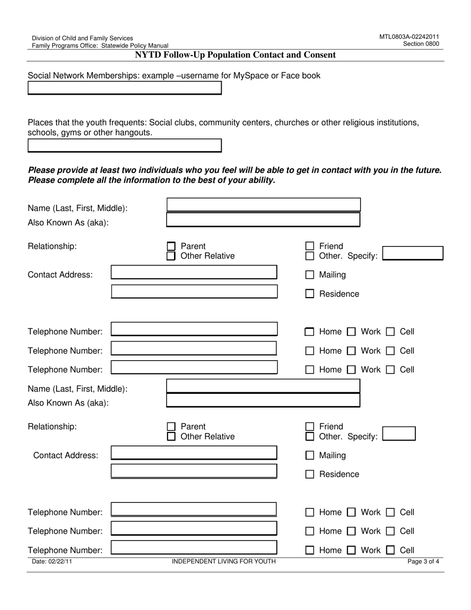 Nytd Follow-Up Population Contact and Consent - Nevada, Page 3