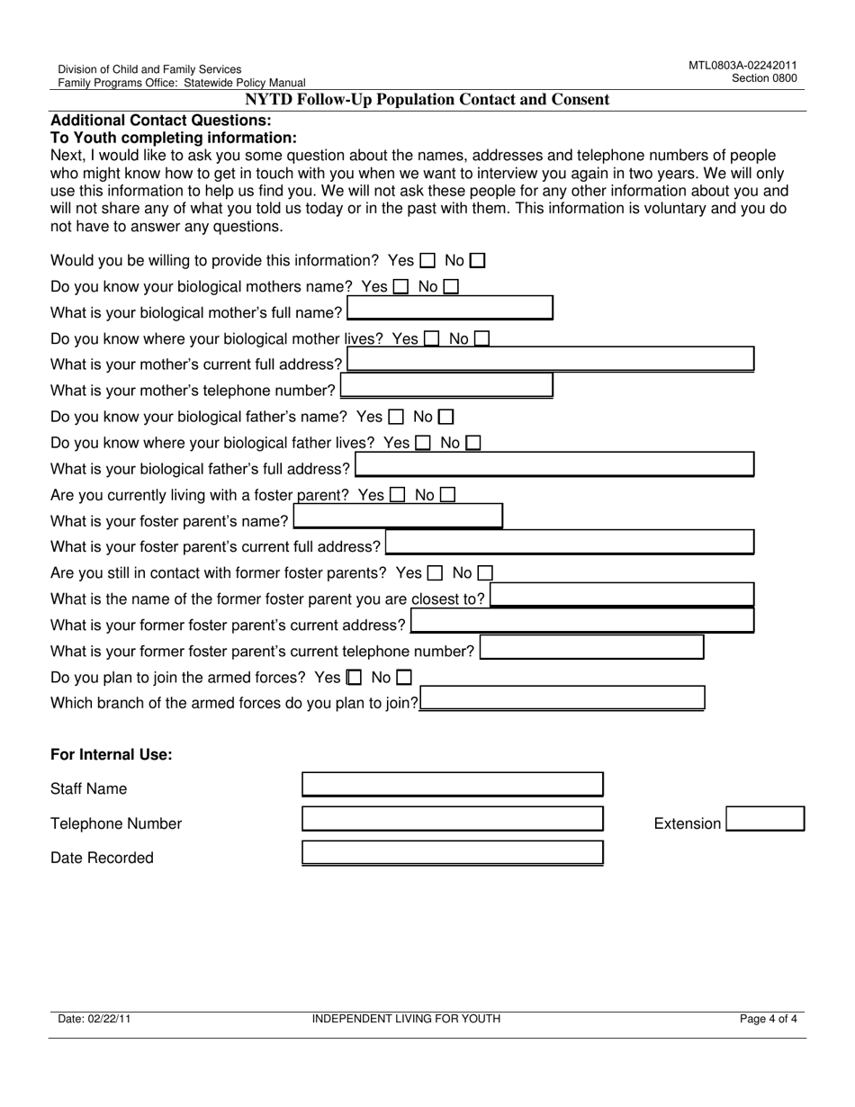 Nytd Follow-Up Population Contact and Consent - Nevada, Page 4