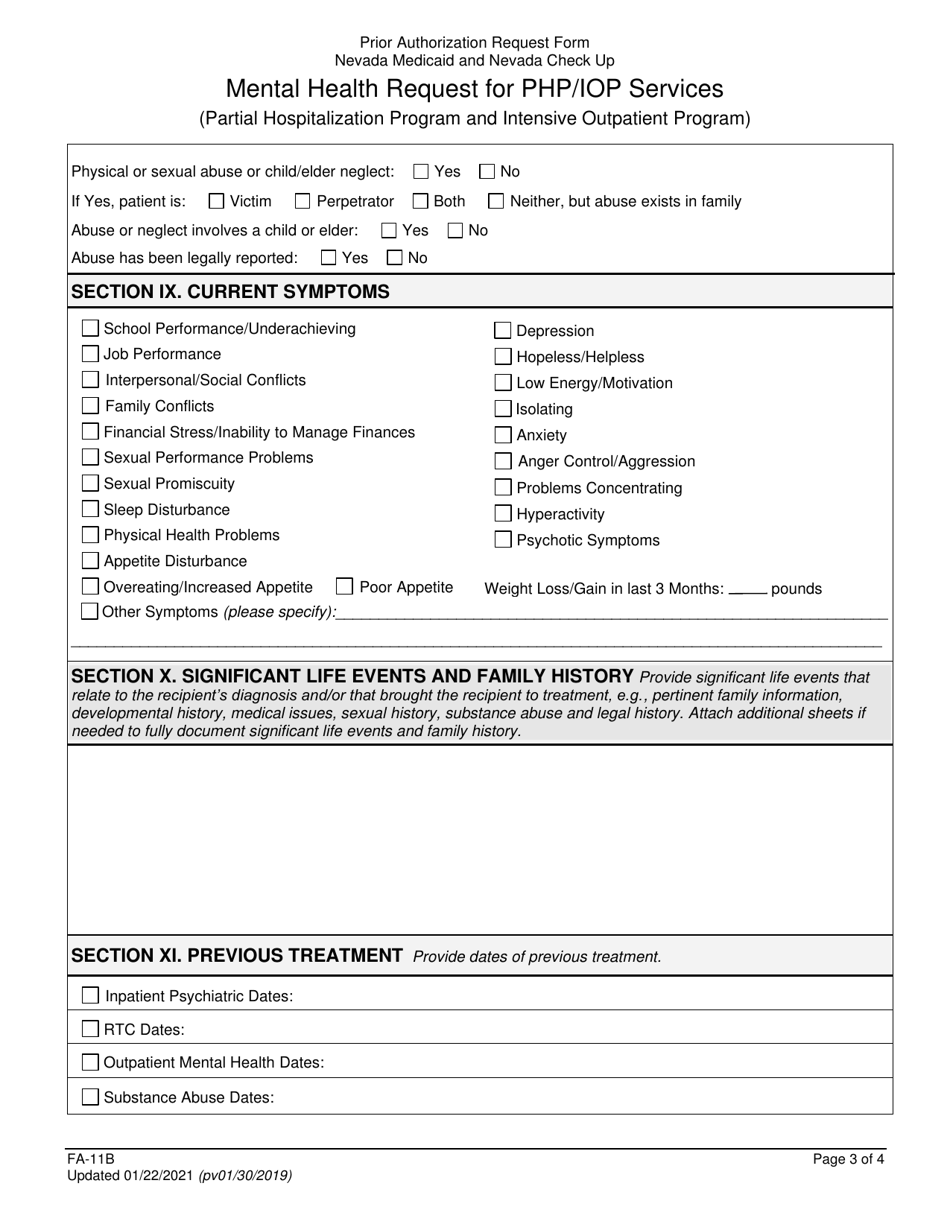 Form FA-11B Mental Health Request for Php / Iop Services (Partial Hospitalization Program and Intensive Outpatient Program) - Nevada, Page 3