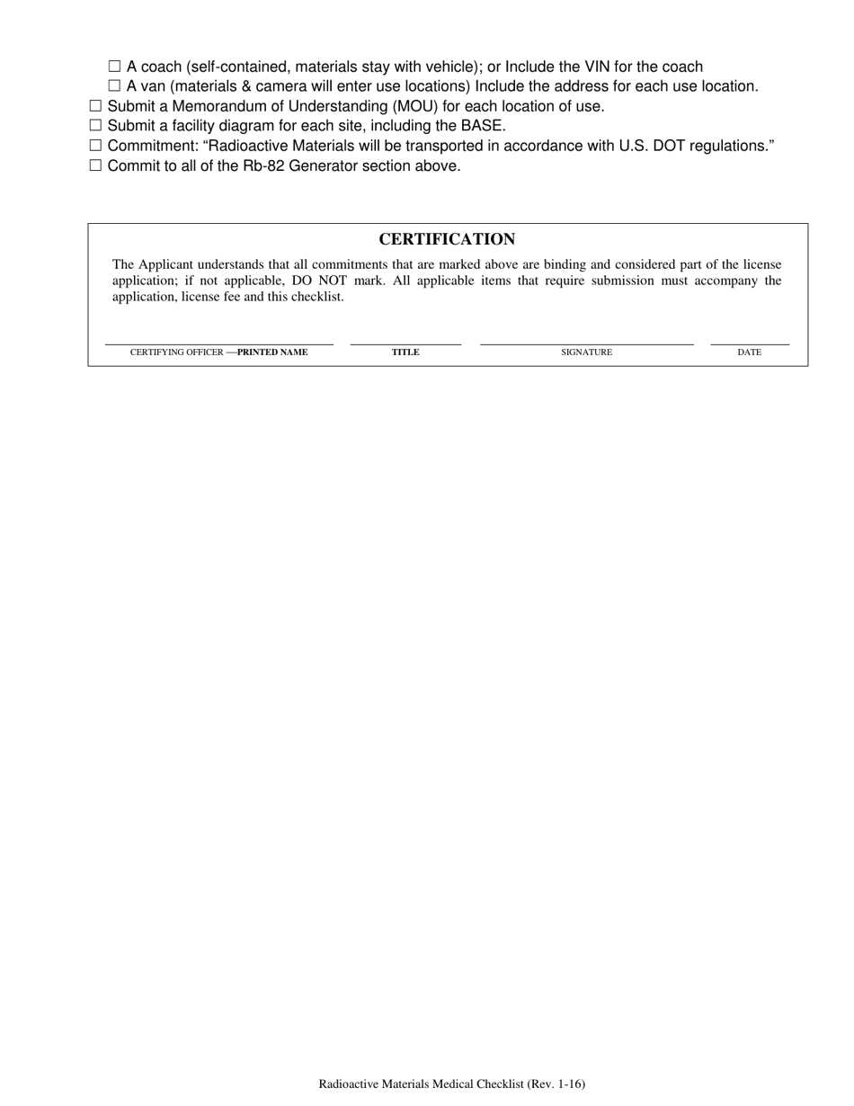 Radioactive Materials (Ram) Program New / Renewal Medical License Checklist - Nevada, Page 7