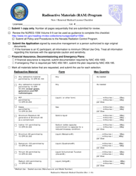 Document preview: Radioactive Materials (Ram) Program New/Renewal Medical License Checklist - Nevada