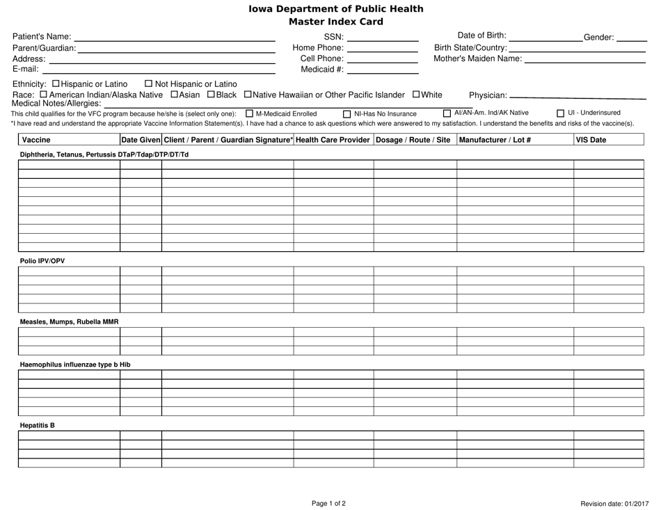 Iowa Master Index Card - Fill Out, Sign Online and Download PDF ...