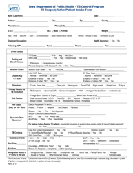 Tb Suspect/Active Patient Intake Form - Iowa