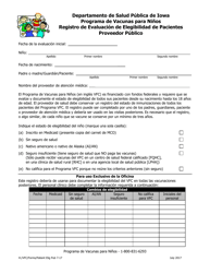 &quot;Programa De Vacunas Para Ninos Registro De Evaluacion De Elegibilidad De Pacientes Proveedor Publico&quot; - Iowa (Spanish)