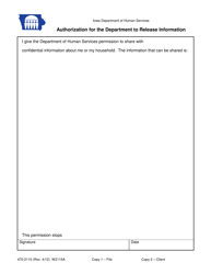 Document preview: Form 470-2115 Authorization for the Department to Release Information - Iowa
