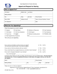Document preview: Form 470-0487 Appeal and Request for Hearing - Iowa