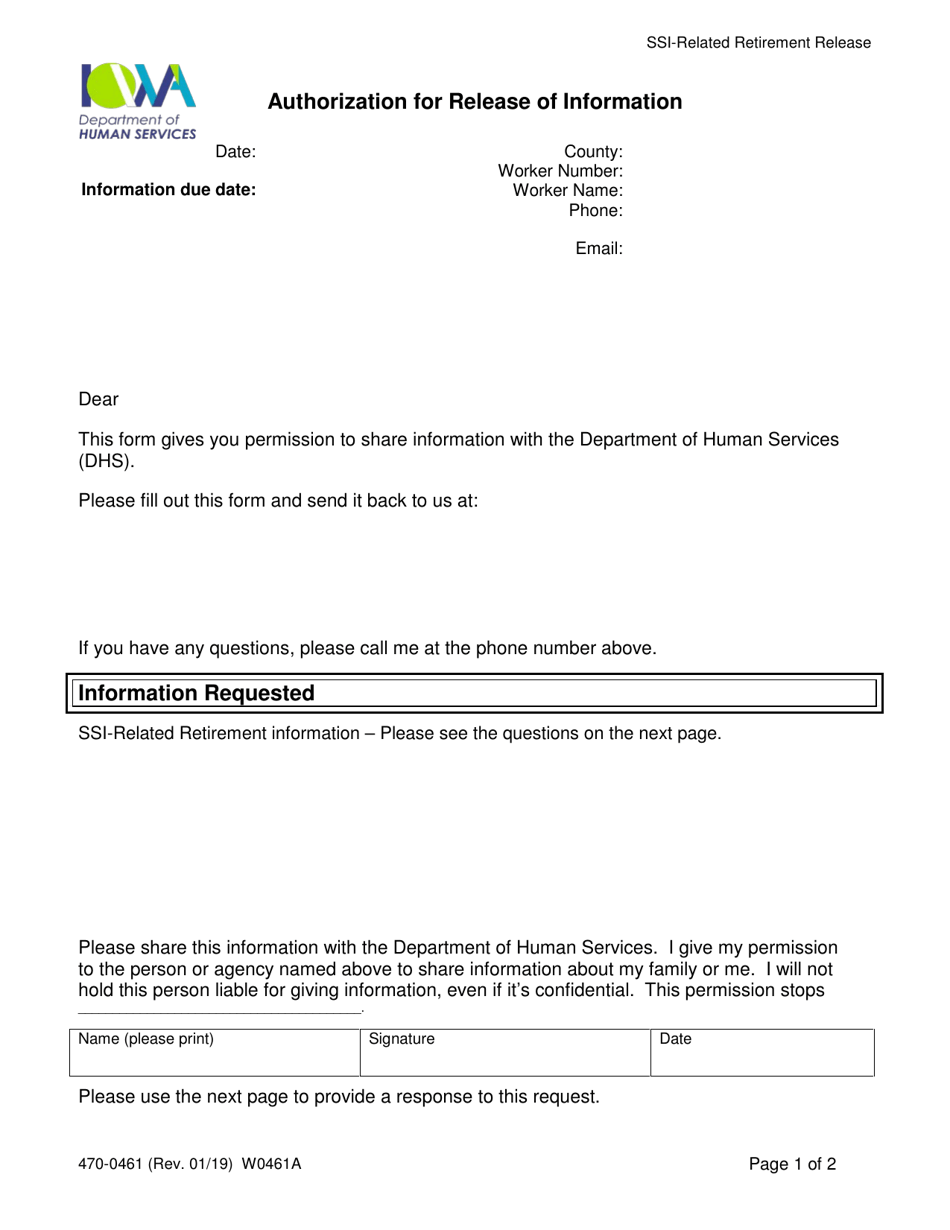 Form 470-0461 Authorization for Release of Information - Iowa, Page 3