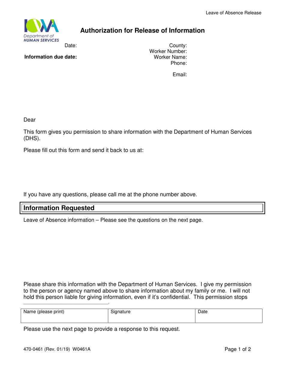 Form 470-0461 Authorization for Release of Information - Iowa, Page 5